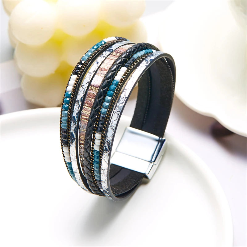 Boho Flair – Vintage-Wickelarmband mit Magnetverschluss