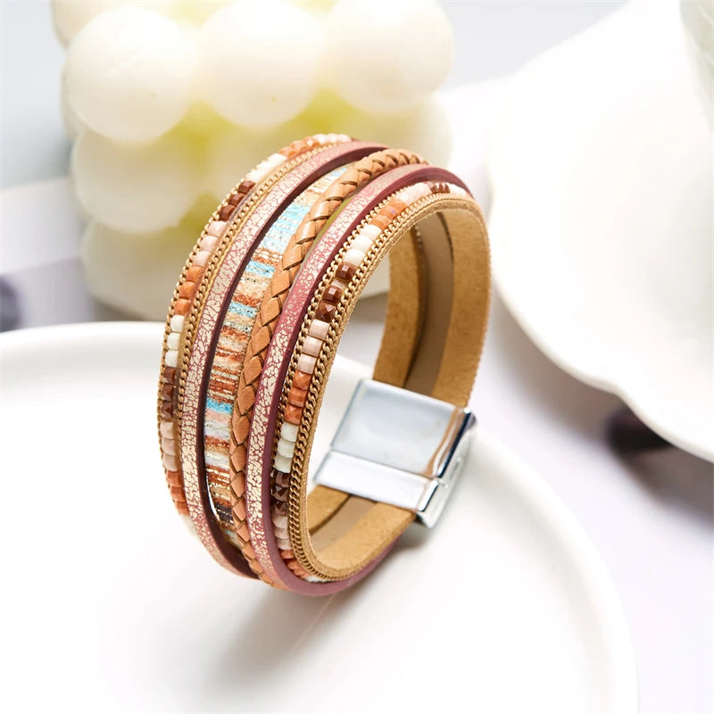 Boho Flair – Vintage-Wickelarmband mit Magnetverschluss